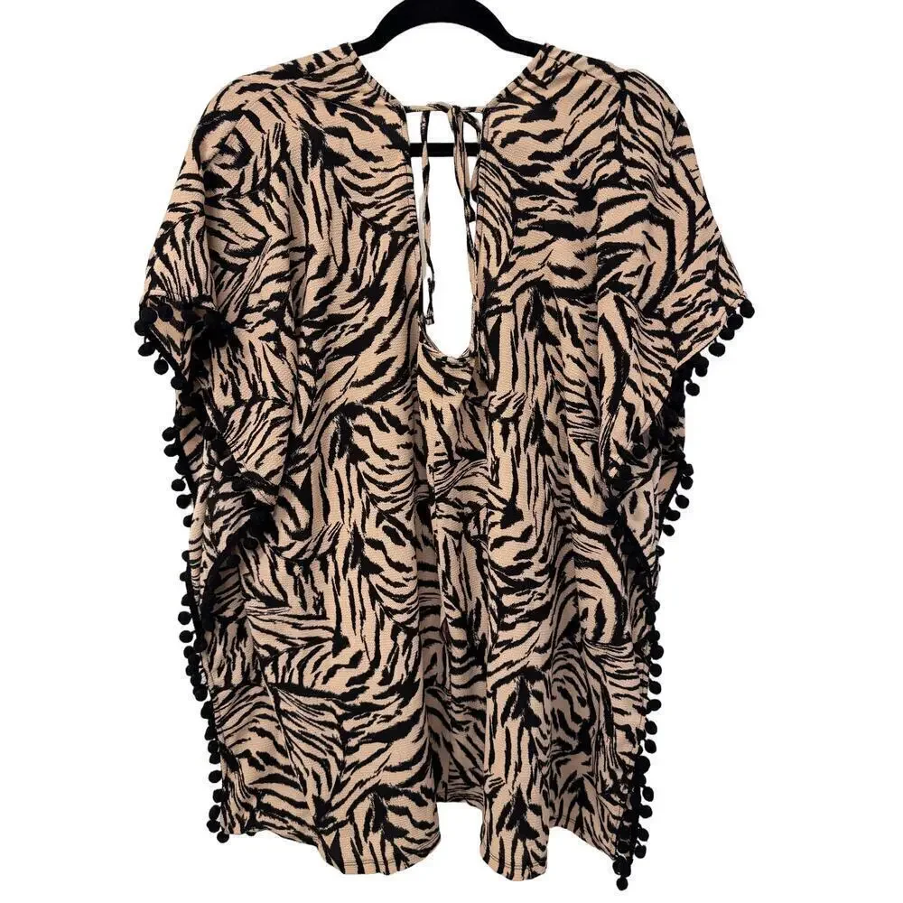 Xhilaration Zebra Animal Print Pompom Boho Beach Swimsuit Cover-up Size Medium